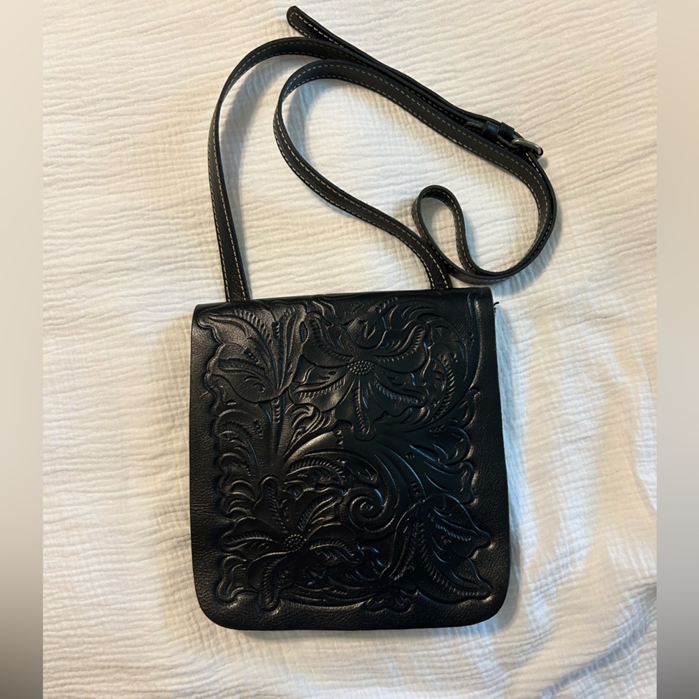 Patricia Nash Women's Black Tooled Leather Granada Crossbody
